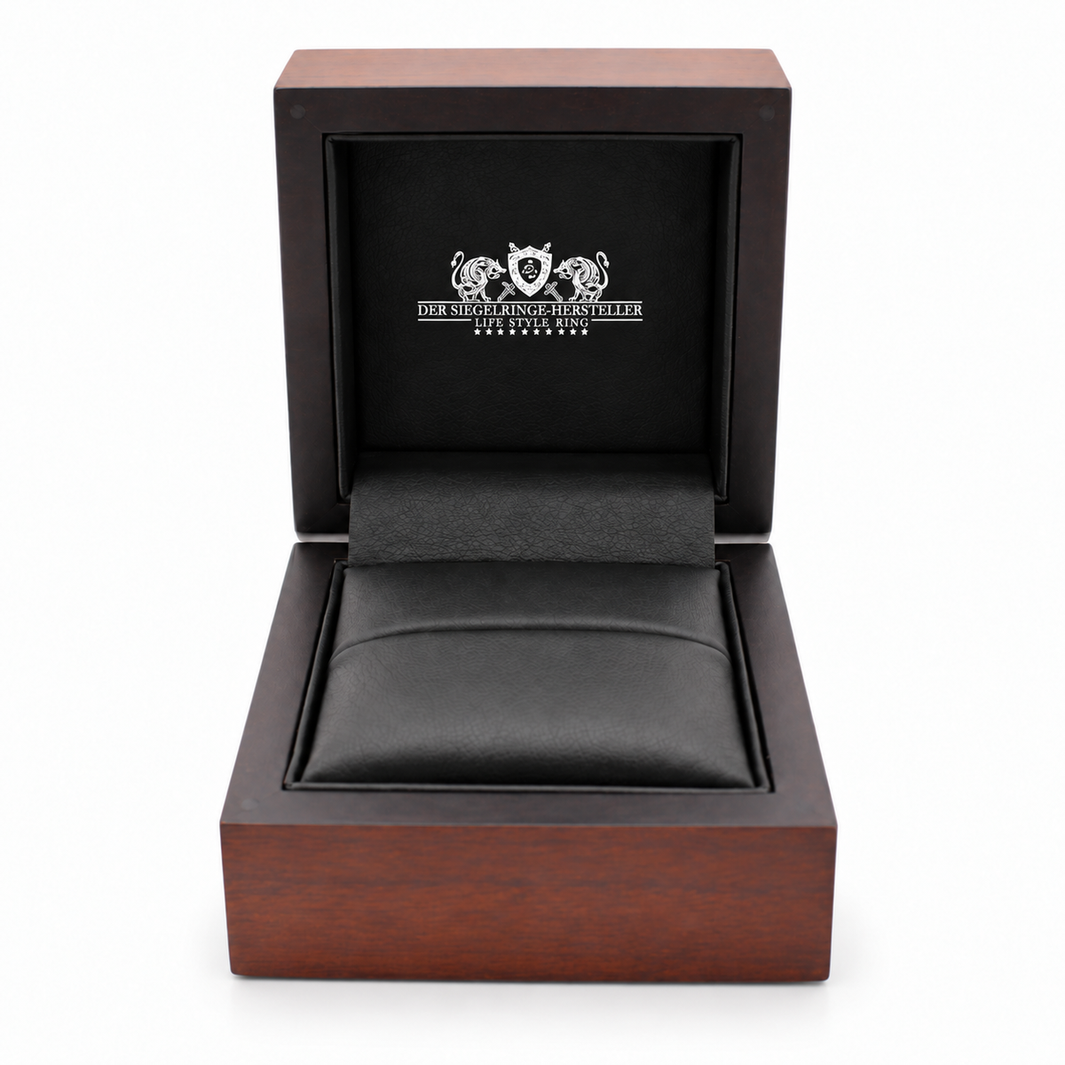 Ringbox mit Echtholzfurnier – geöffnet von vorn