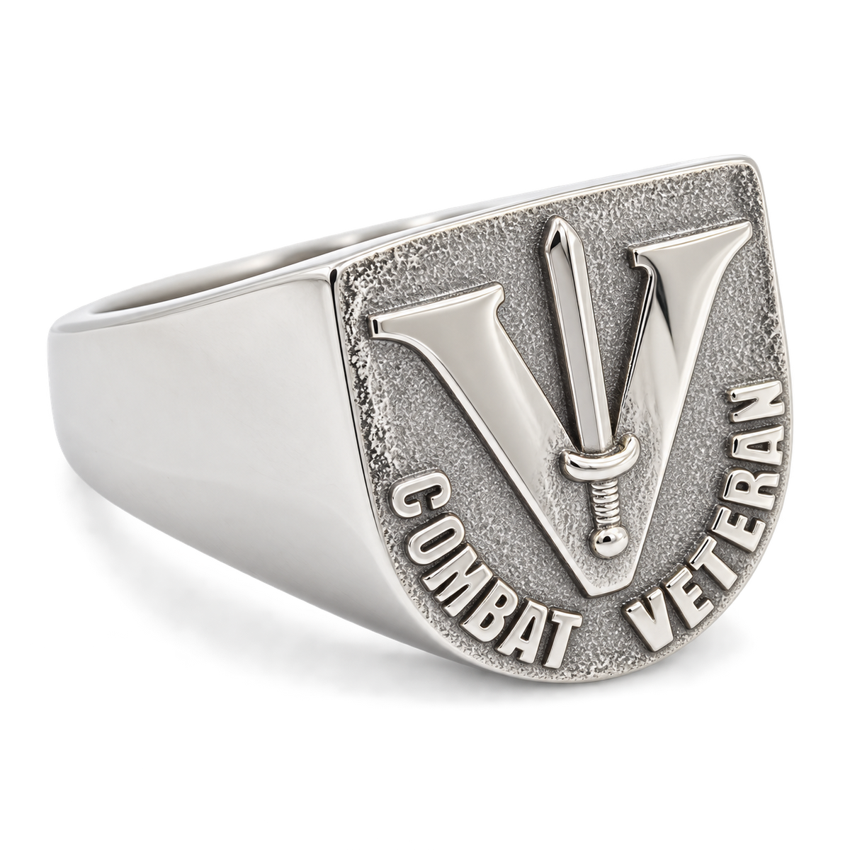 Combat Veteran Vereinsring aus Edelstahl – alte Serie im Sale, Ringkopf nach rechts