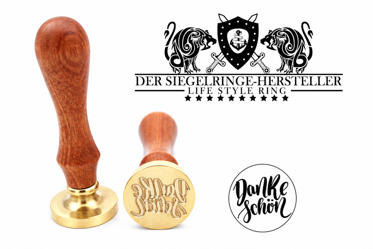 Dankeschön Siegelstempel mit Holzgriff und Messingkopf, Motivansicht