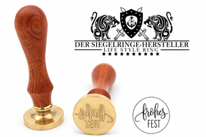 Frohes Fest Siegelstempel mit Holzgriff und Messingkopf, Motivansicht