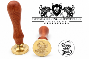 Happy New Year Siegelstempel mit Holzgriff und Messingkopf, Motivansicht