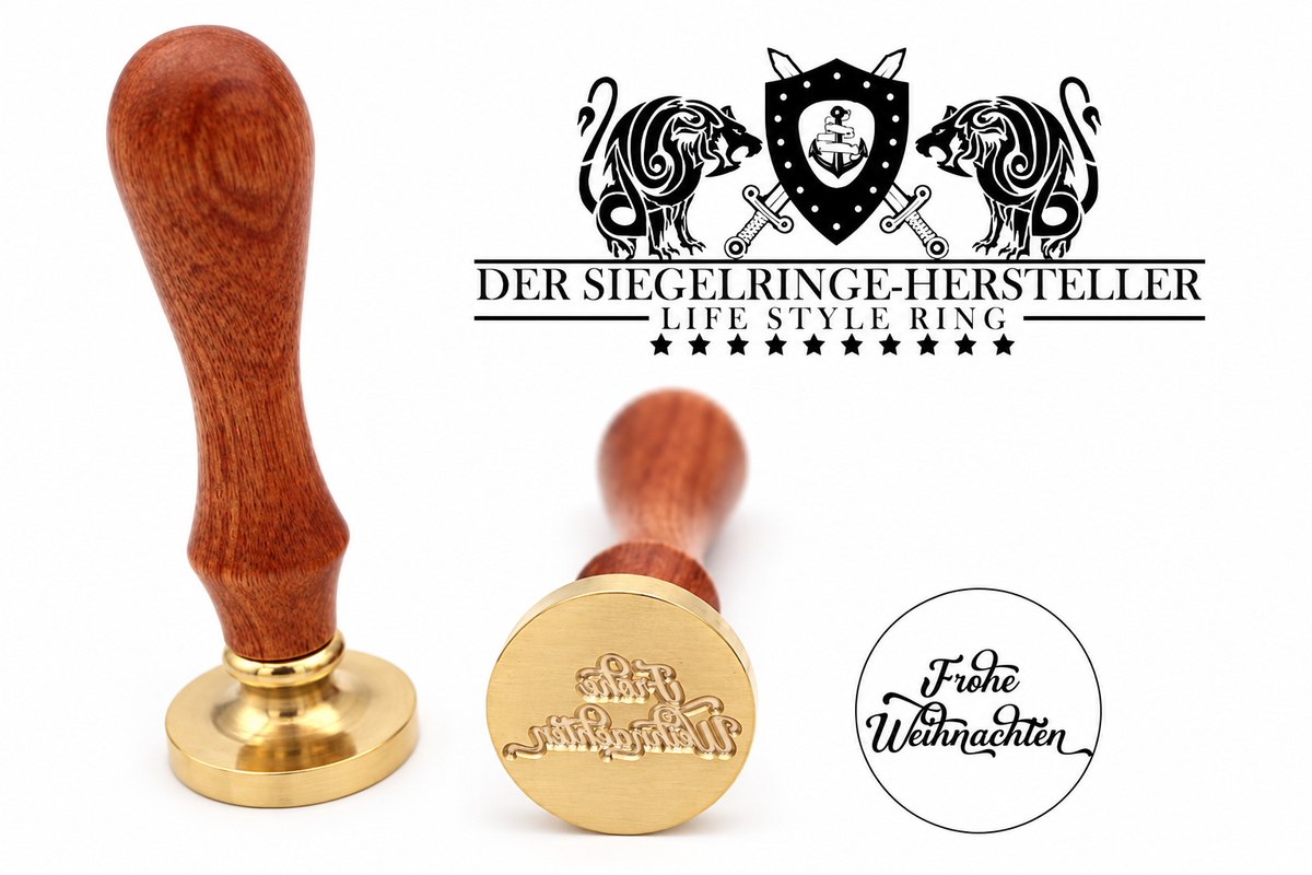 Frohe Weihnachten Siegelstempel mit Holzgriff und Messingkopf, Motivansicht